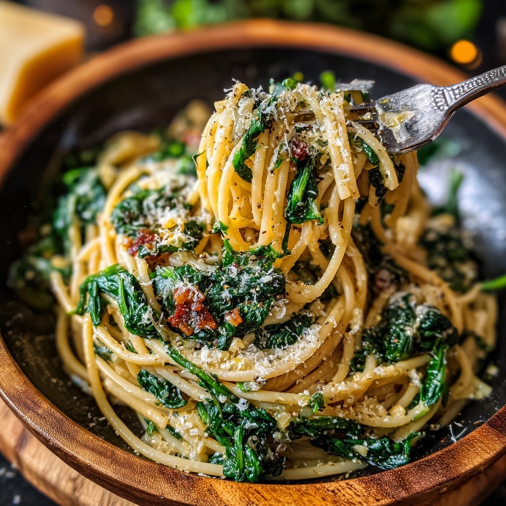 Spaghetti mit Spinat und Knoblauch