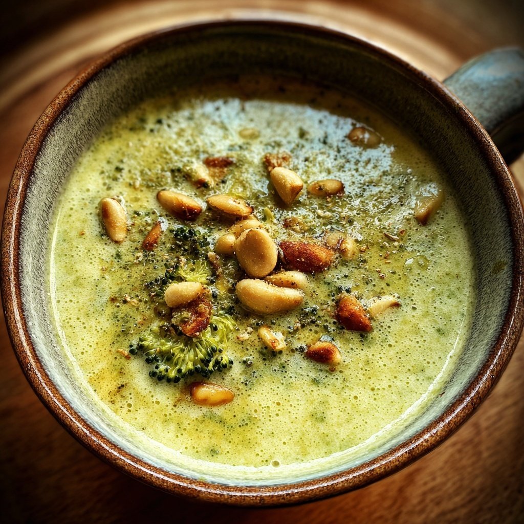 Brokkoli Suppe Mit Gerösteten Pinienkernen