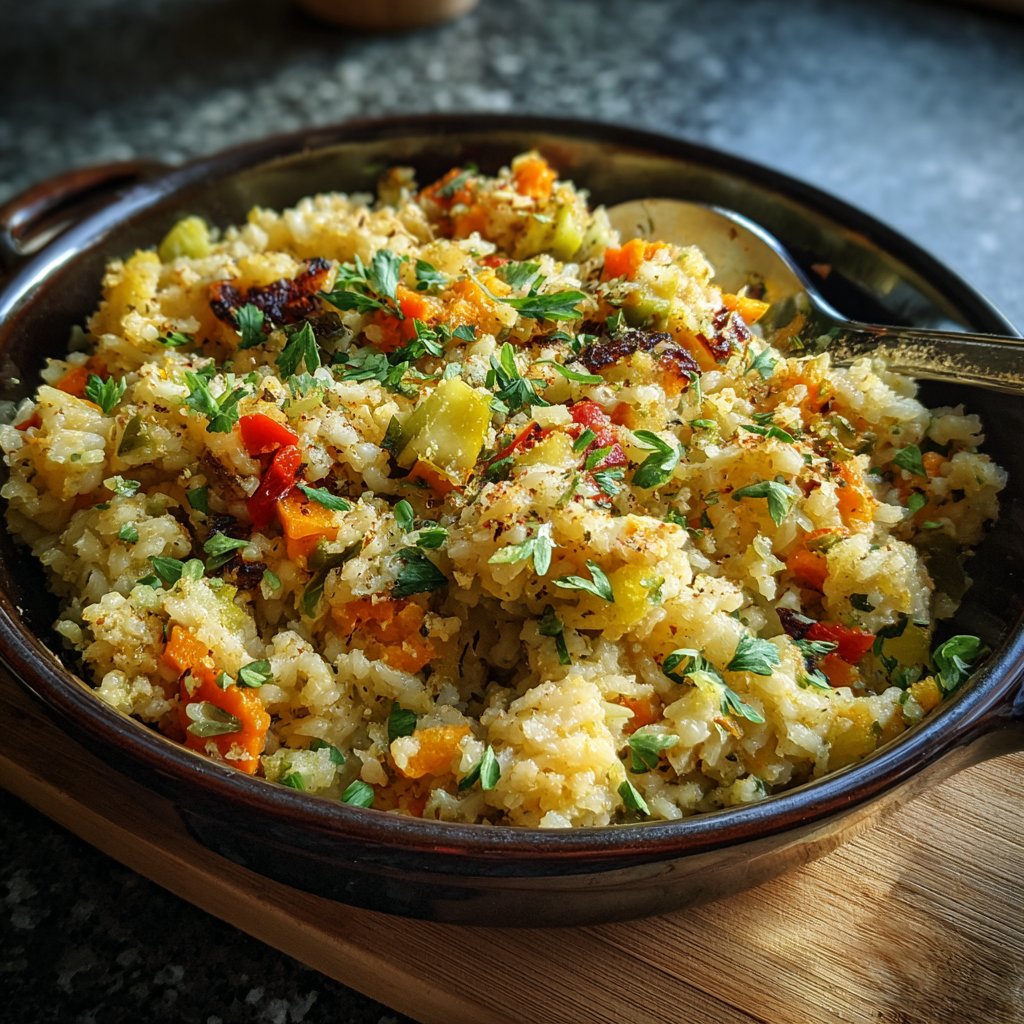 Abendessen vegetarisch mit Ofenreis