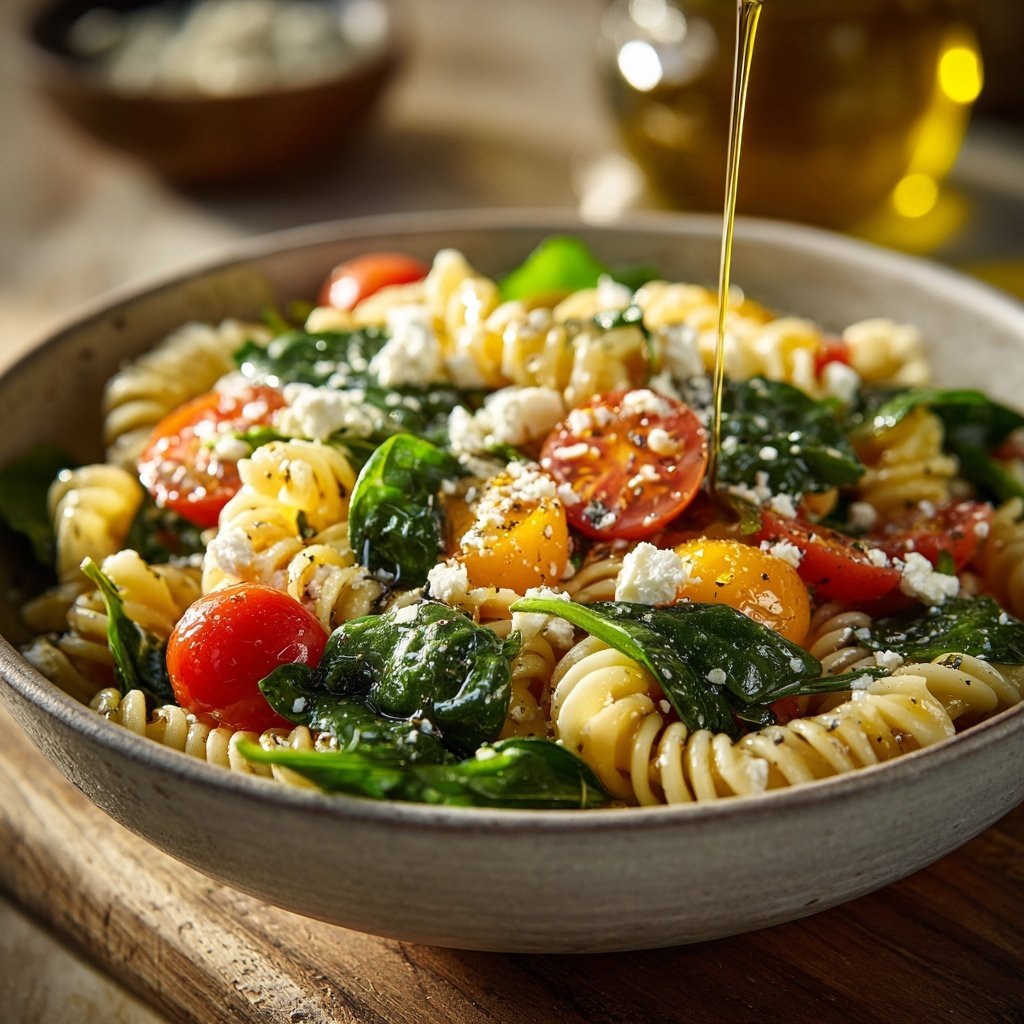 Mediterraner Nudelsalat Mit Spinat