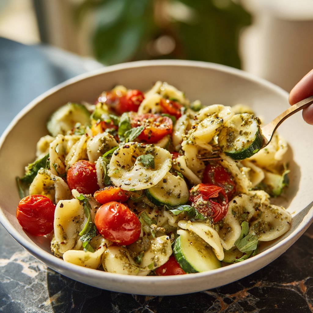 Mediterraner Nudelsalat Mit Pesto